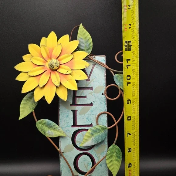 Rustic Metal Sunflower Welcome Sign Vertical Wall Hanging Decor Blue/Teal - Picture 10 of 11